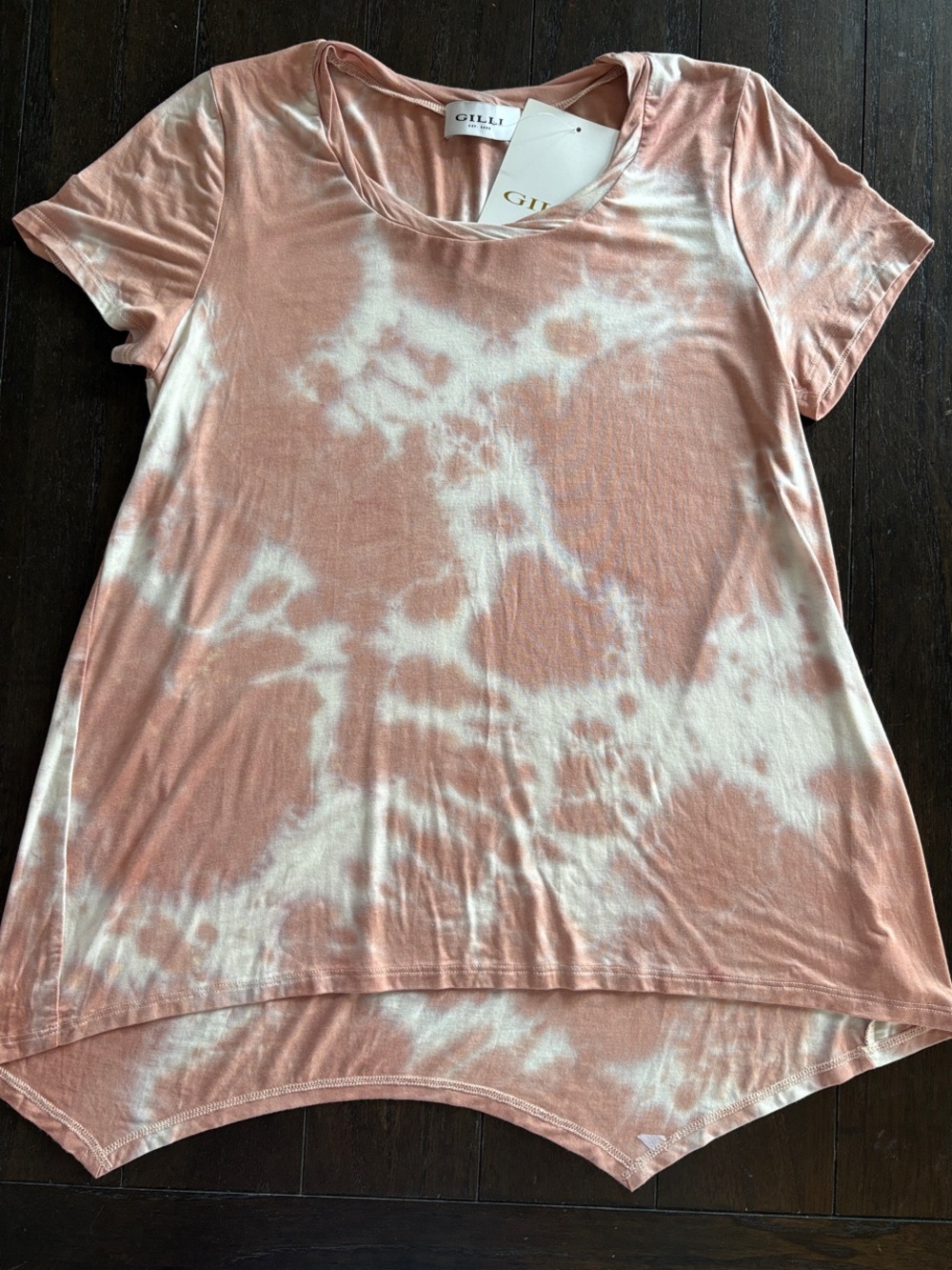 Gilli Peach Pink & White Tie-Dye Short Sleeve Tee